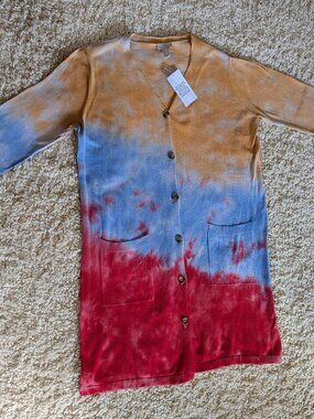 Lori Goldstein Tunic Ombre/ Tie Dye Button Front Light Sweater! New with tags!